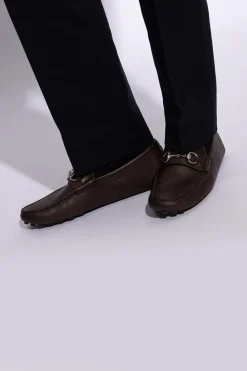Gucci BRĄZOWY Skórzane mokasyny