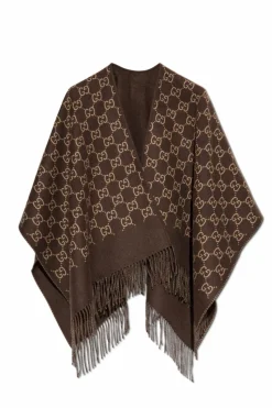 Gucci BRĄZOWY Wełniane ponczo ze wzorem `GG`