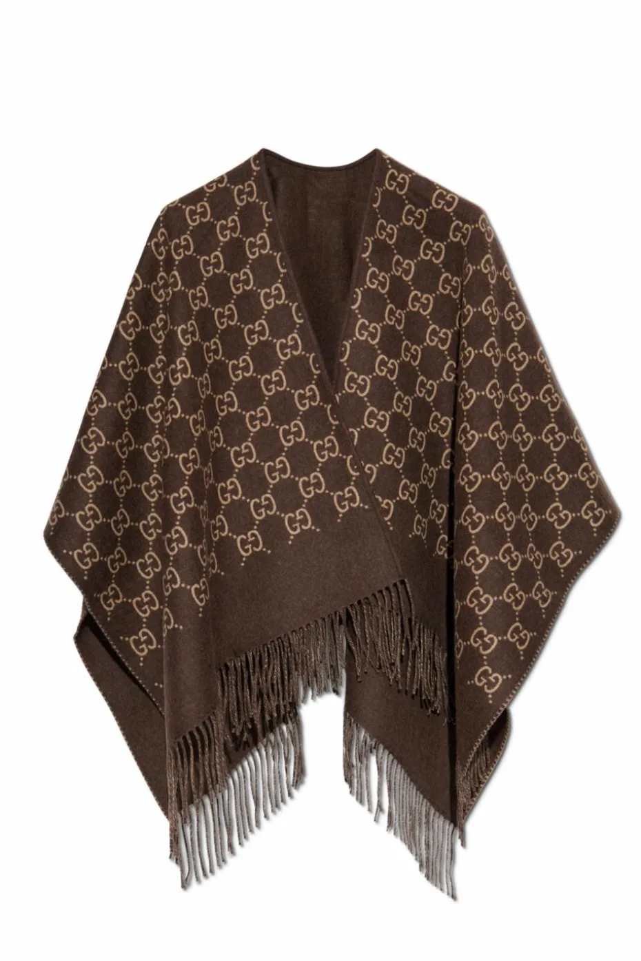 Gucci BRĄZOWY Wełniane ponczo ze wzorem `GG`