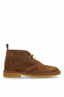 Gucci BRĄZOWY Zamszowe buty za kostkę