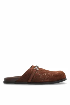 Gucci BRĄZOWY Zamszowe klapki