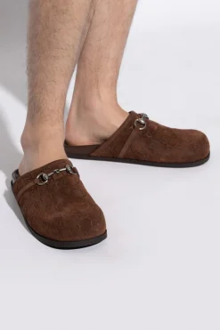 Gucci BRĄZOWY Zamszowe klapki
