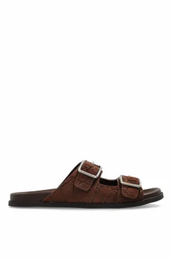 Gucci BRĄZOWY Zamszowe klapki