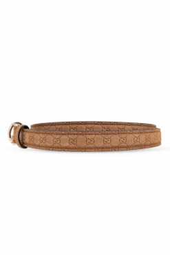 Gucci BRĄZOWY Zamszowy pasek z monogramem