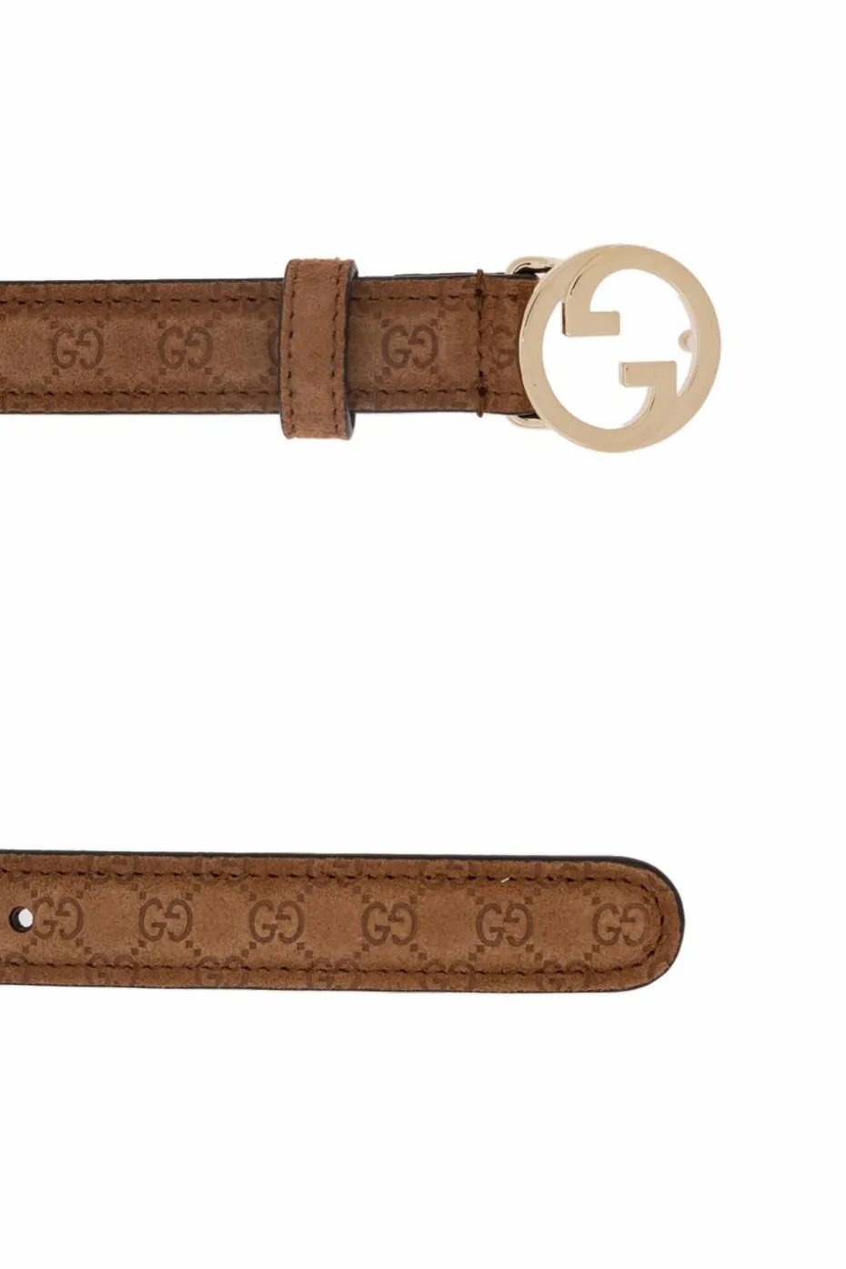 Gucci BRĄZOWY Zamszowy pasek z monogramem