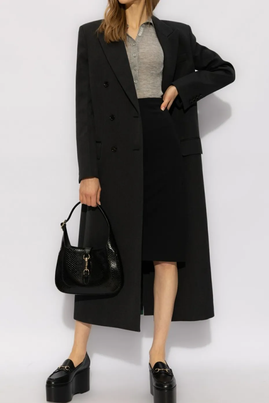 Gucci CZARNY Dwurzędowy płaszcz