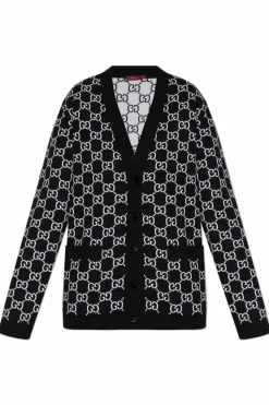 Gucci CZARNY Dwustronny kardigan ze wzorem `GG`