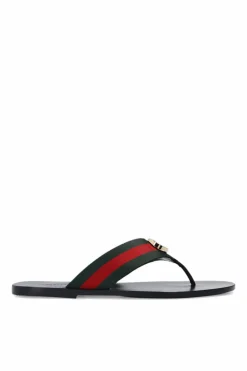 Gucci CZARNY Japonki z paskiem ‘Web’