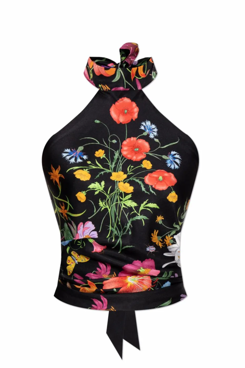 Gucci CZARNY Jedwabny top z motywem kwiatowym