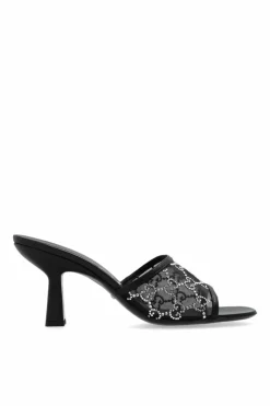 Gucci CZARNY Klapki na obcasie z monogramem