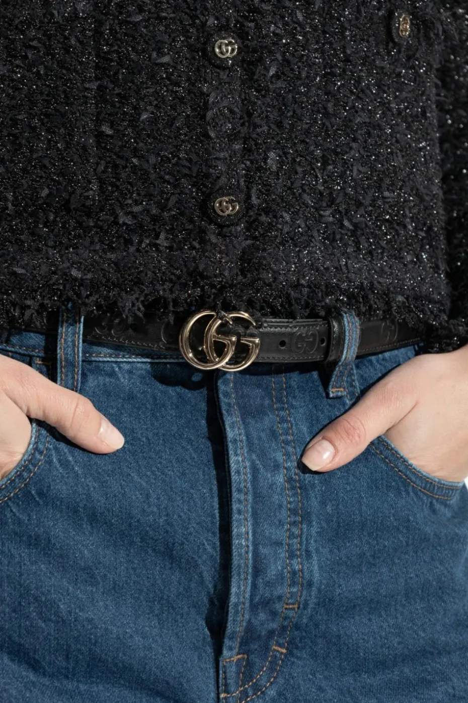Gucci CZARNY Pasek z logo
