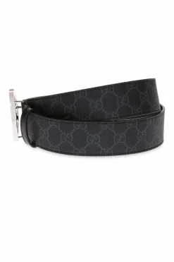 Gucci CZARNY Pasek z płótna 'GG Supreme'