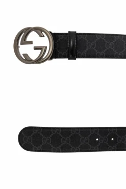 Gucci CZARNY Pasek z płótna `GG Supreme`