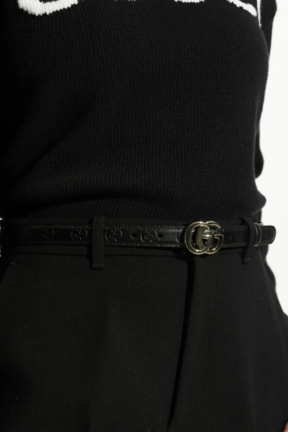 Gucci CZARNY Pasek z wytłoczonym logo