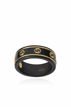 Gucci CZARNY Pierścień z logo