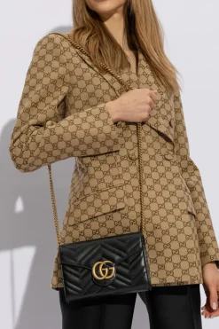 Gucci CZARNY Pikowana torba na ramię 'GG Marmont'