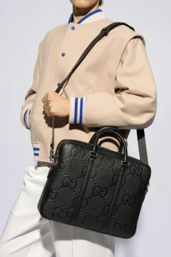 Gucci CZARNY Skórzana aktówka