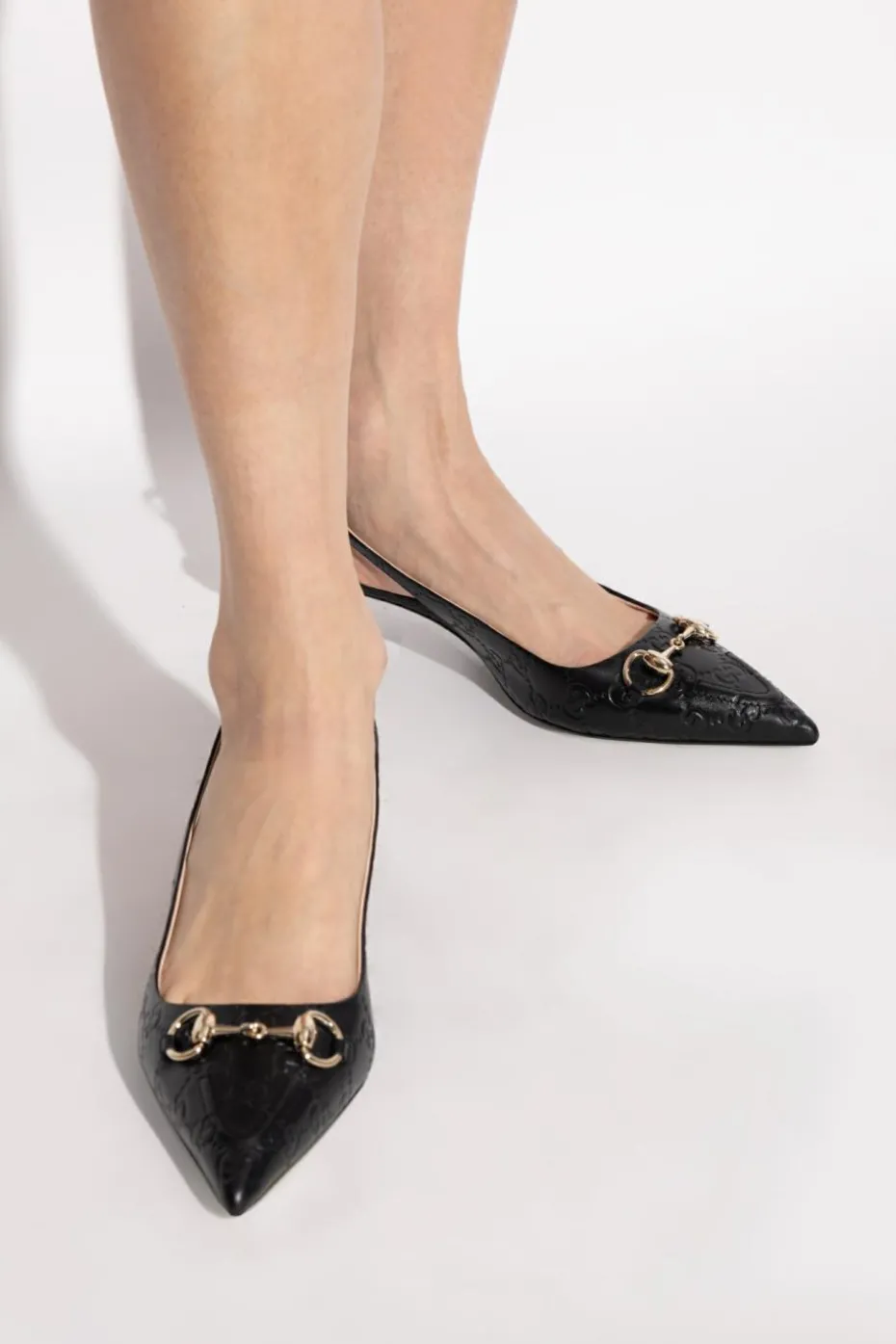 Gucci CZARNY Skórzane buty na obcasie