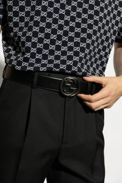 Gucci CZARNY Skórzany pasek