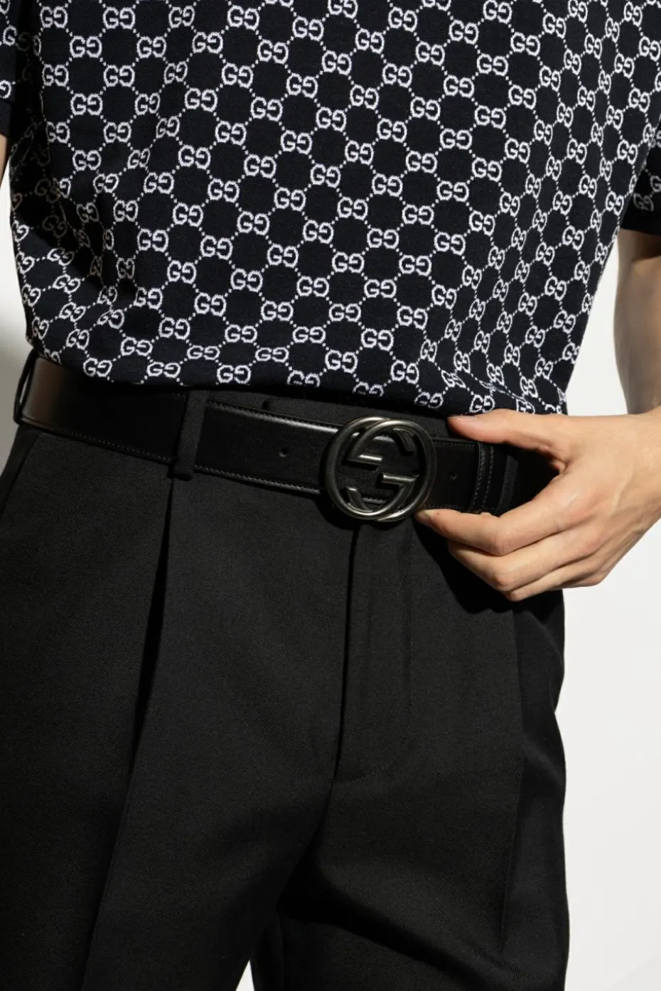 Gucci CZARNY Skórzany pasek