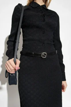 Gucci CZARNY Skórzany pasek
