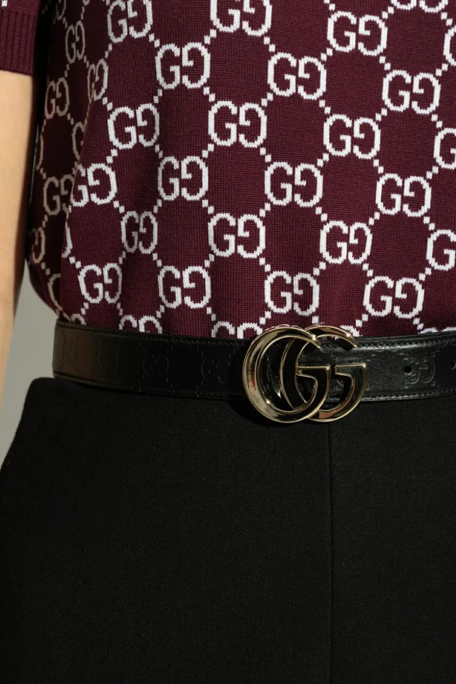 Gucci CZARNY Skórzany pasek