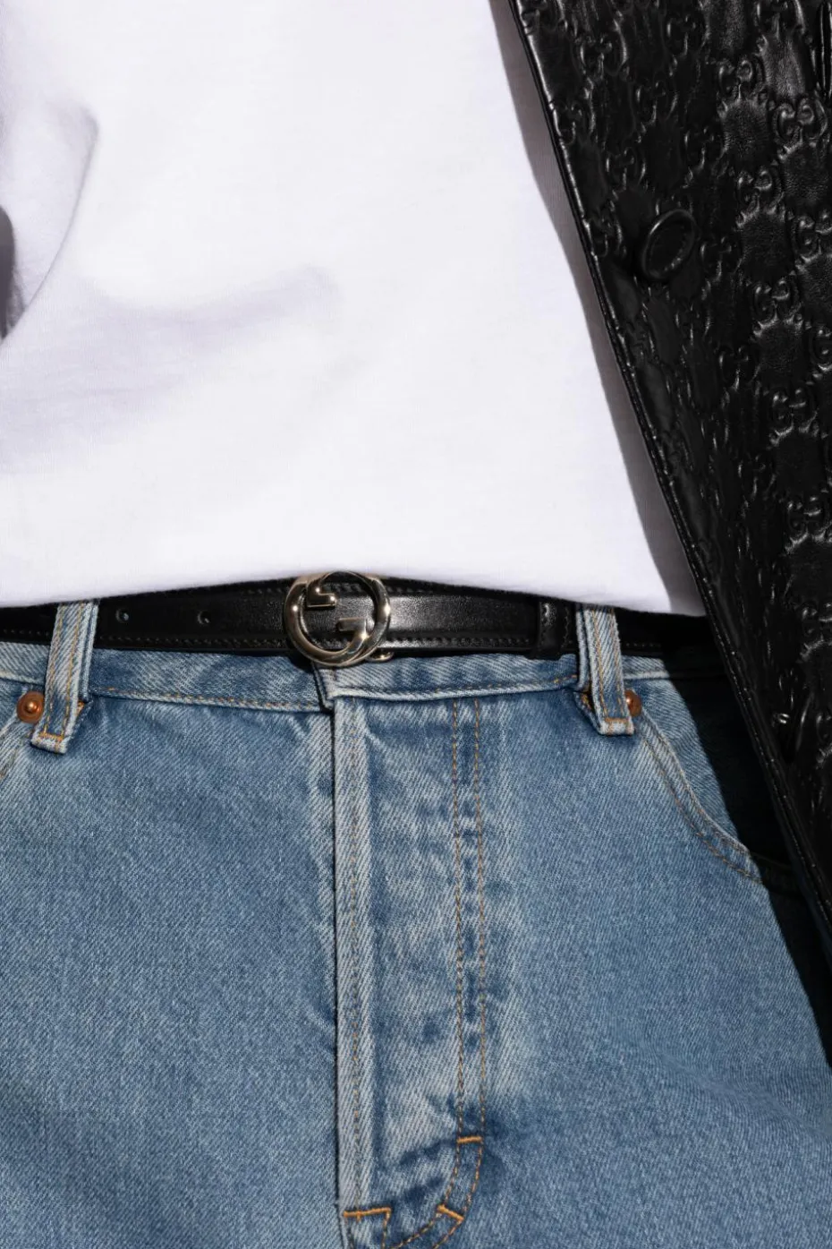 Gucci CZARNY Skórzany pasek