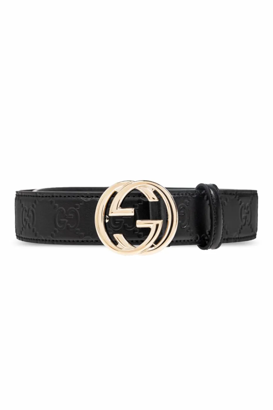 Gucci CZARNY Skórzany pasek z monogramem