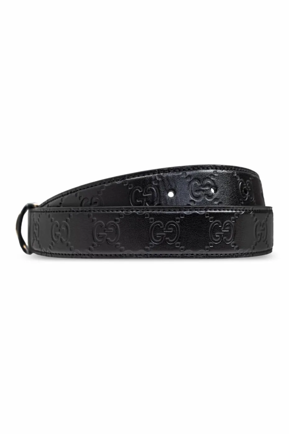 Gucci CZARNY Skórzany pasek z monogramem
