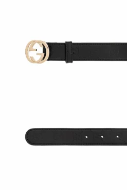 Gucci CZARNY Skórzany pasek z monogramem