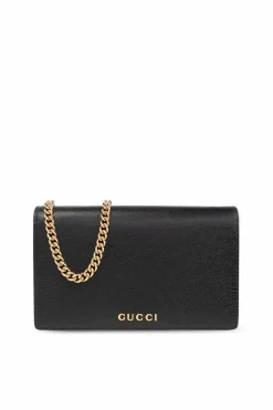 Gucci CZARNY Skórzany portfel na łańcuchu