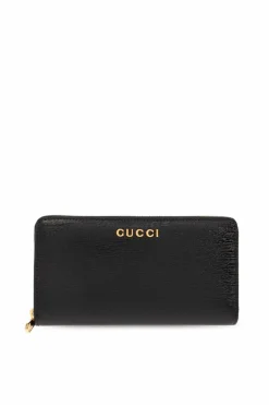 Gucci CZARNY Skórzany portfel z logo