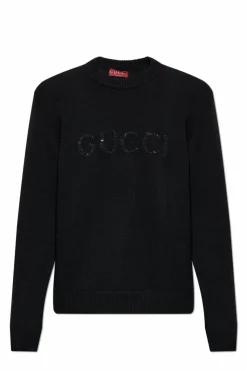Gucci CZARNY Sweter z kaszmirowym wykończeniem