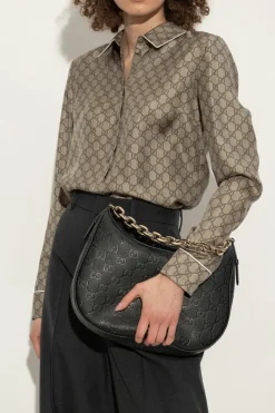 Gucci CZARNY Torba do ręki `GG Emblem Medium`