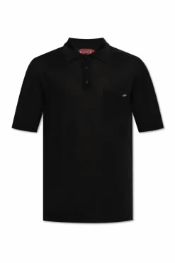 Gucci CZARNY Wełniane polo z kieszenią