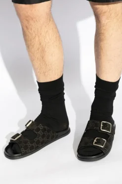 Gucci CZARNY Zamszowe klapki