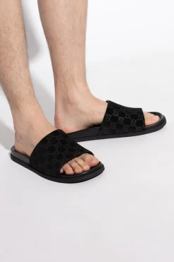 Gucci CZARNY Zamszowe klapki