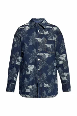 Gucci GRANATOWY Jeansowa kurtka z motywem kwiatowym