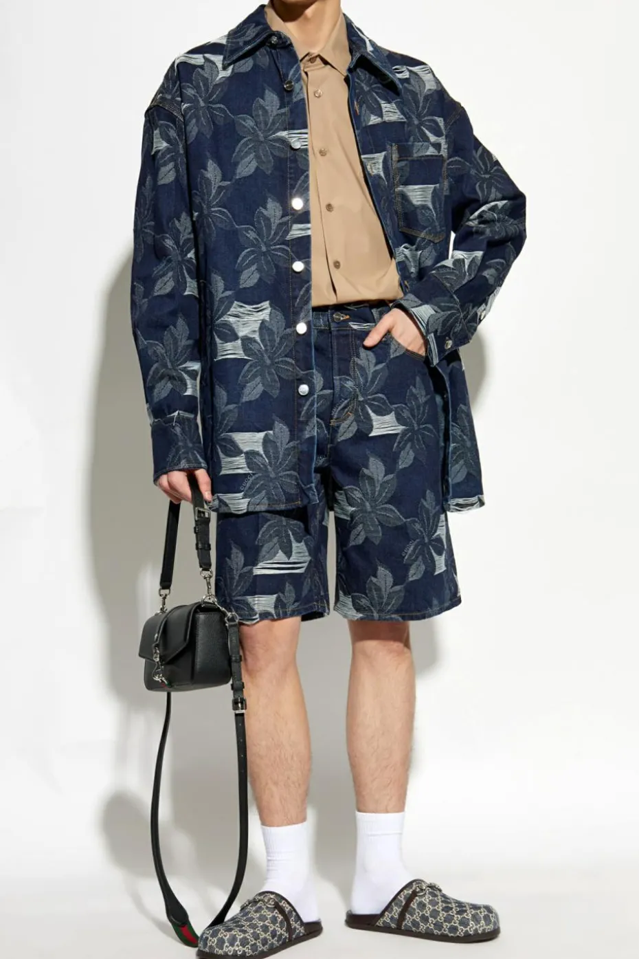 Gucci GRANATOWY Jeansowa kurtka z motywem kwiatowym