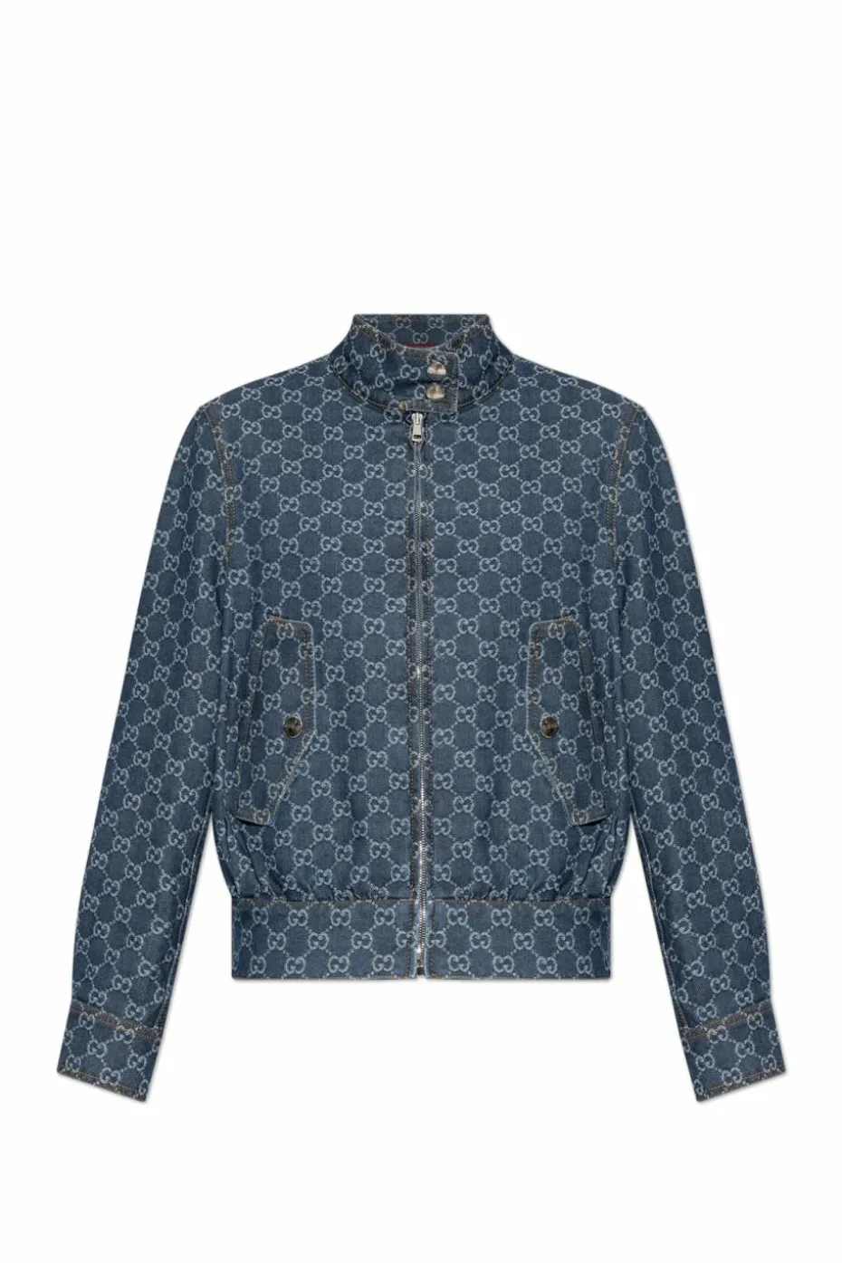 Gucci GRANATOWY Jeansowa kurtka ze wzorem `GG`