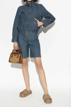 Gucci GRANATOWY Jeansowa kurtka ze wzorem `GG`
