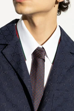 Gucci GRANATOWY Jedwabny krawat z monogramem