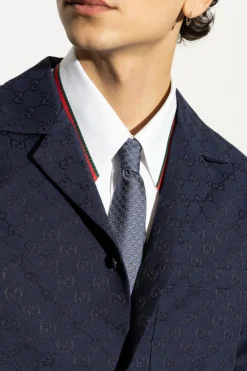 Gucci GRANATOWY Jedwabny krawat z monogramem
