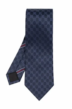 Gucci GRANATOWY Jedwabny krawat z logo