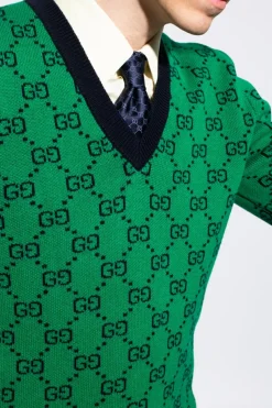 Gucci GRANATOWY Jedwabny krawat z logo