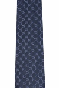 Gucci GRANATOWY Jedwabny krawat z logo