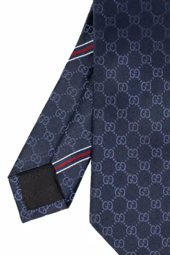 Gucci GRANATOWY Jedwabny krawat z logo
