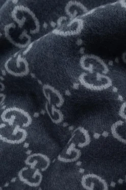 Gucci GRANATOWY Kaszmirowy szal z monogramem