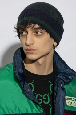 Gucci GRANATOWY Kaszmirowa czapka z monogramem