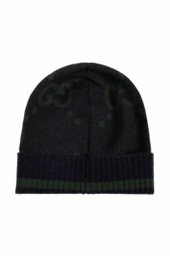 Gucci GRANATOWY Kaszmirowa czapka z monogramem